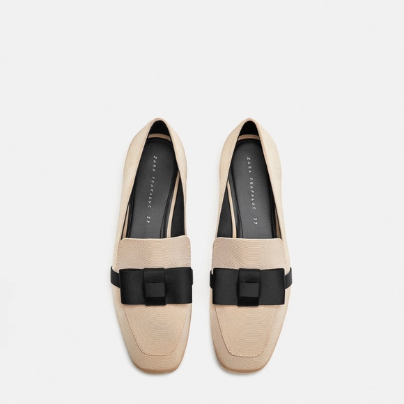 Zara Shoes - ZARA Nude + Black Bow Fabric Loafers - NEW 6,8,10